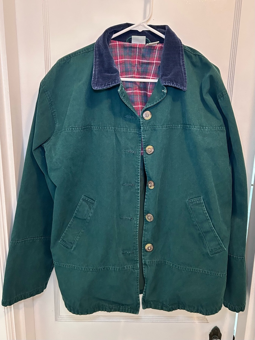 Cherokee 90’s Vintage Green Button Down Chore Coat Plaid Lining Women’s S